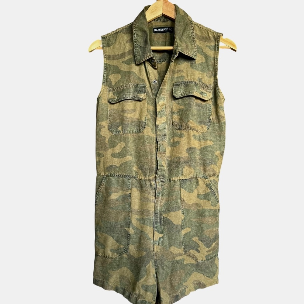 BlankNYC Camouflage Army Green Shorts Romper‎ Sz S